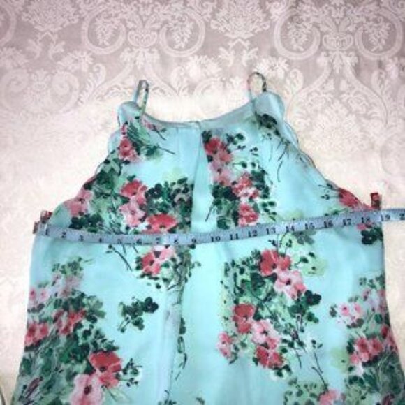 A.Byer scalloped Mint Green and Pink floral edge tank top Junior Large - Picture 4 of 8